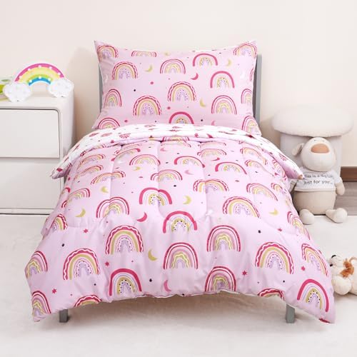 PHF 4 Piece Toddler Bedding Set with Rainbow Theme