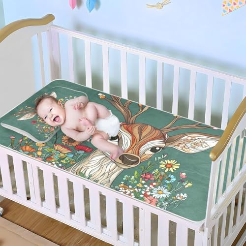 Cooling Cartoon Deer Baby Mattress Protector 28 x 52 Reusable