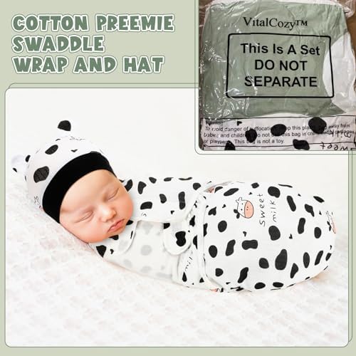 VitalCozy 6 Pack Preemie Swaddle Blanket Set with Hat