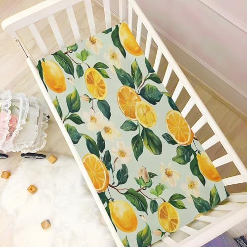 Wajiw Lemons Crib Sheets Soft Breathable Fitted 28x52In