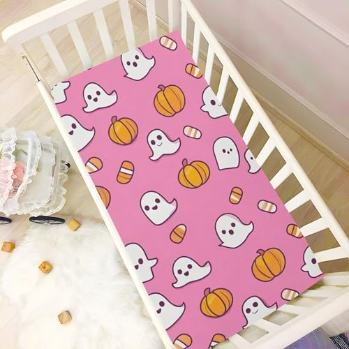 Qilmy Cute Ghosts Fitted Crib Sheet for Baby Soft and Breathable