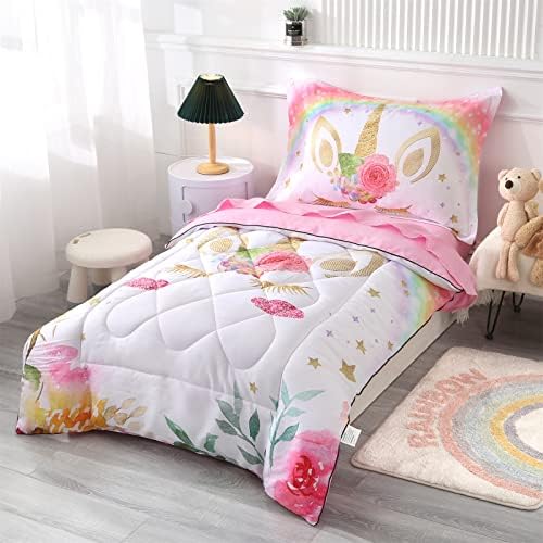 Wowelife Unicorn Toddler Bedding Set 4 Piece