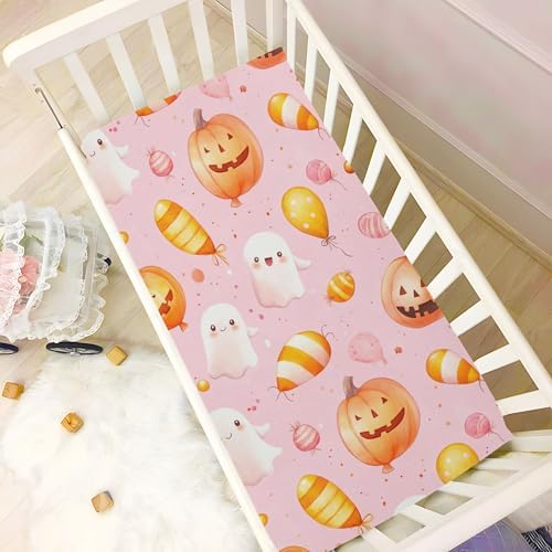 Qilmy Kawaii Ghosts Fitted Crib Sheet for Baby Soft Breathable