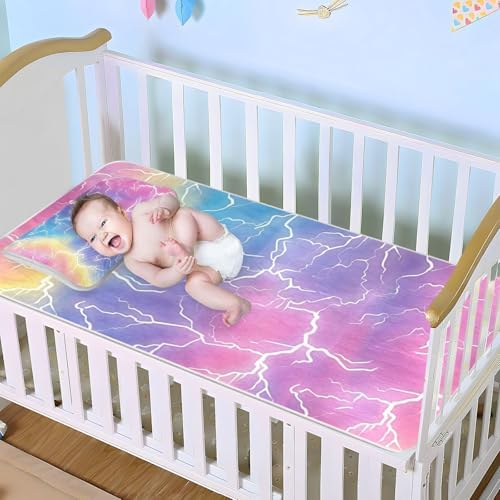 Lightning Bolts Rainbow Cooling Baby Mattress Cover 28x52 1