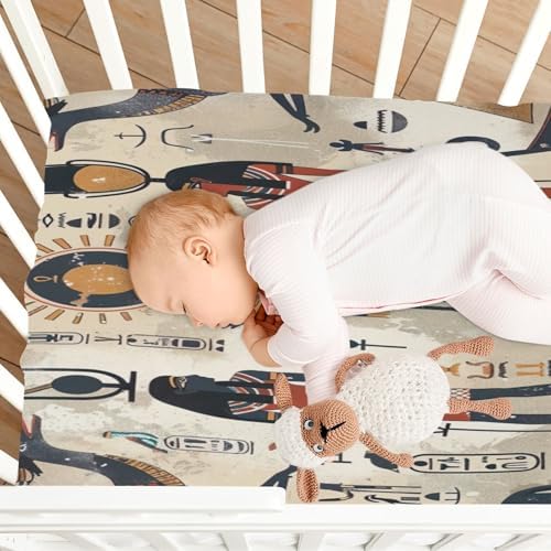 Wajiw Egyptian Figures Crib Sheets Soft Breathable Fitted 28x52In 1