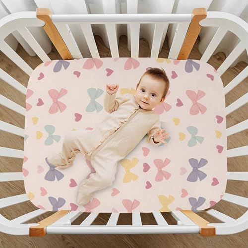 Qilmy Soft Breathable Crib Sheets with Bows for Babies