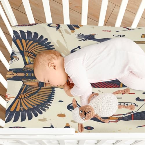 Wajiw Egyptian Figures Crib Sheets Soft Breathable Fitted 28x52In