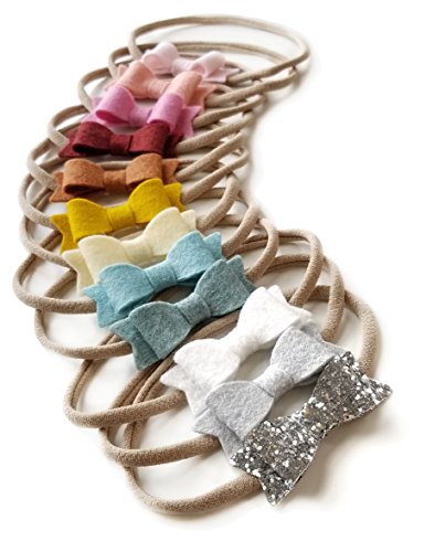 Vanaguelite Baby Bows Headbands Rainbow Colors Merino Felt