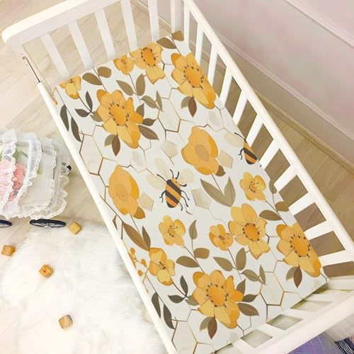 Wajiw Bees Crib Sheets Soft Breathable Fitted