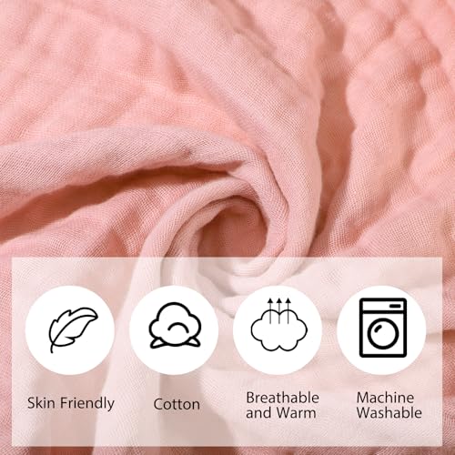 VitalCozy 6 Pcs Baby Muslin Hooded Towels Set Pink Rose