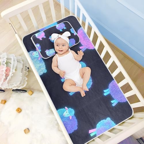 Cute Blue Neon Sheep Mattress Pad for Baby 28x52 Inches