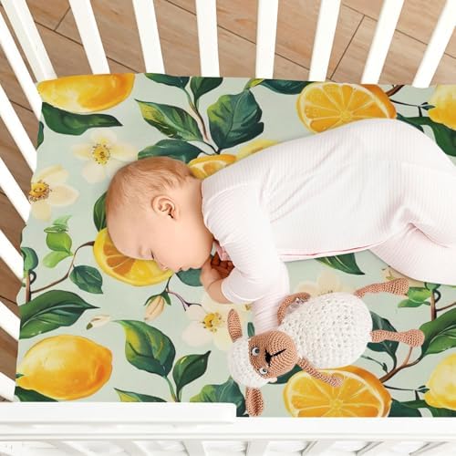 Wajiw Lemons Crib Sheets Soft Breathable Fitted 28x52In