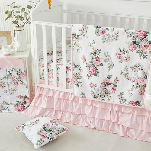 Brandream 100 Cotton Baby Girls Crib Bedding Set 6 Pieces
