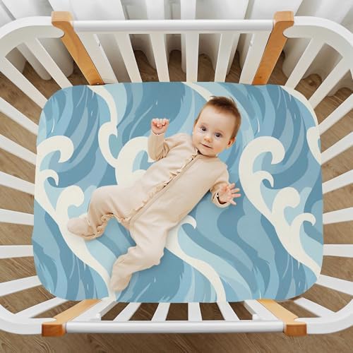 Wajiw Sea Wave Crib Sheets Soft Breathable Fitted Standard Size