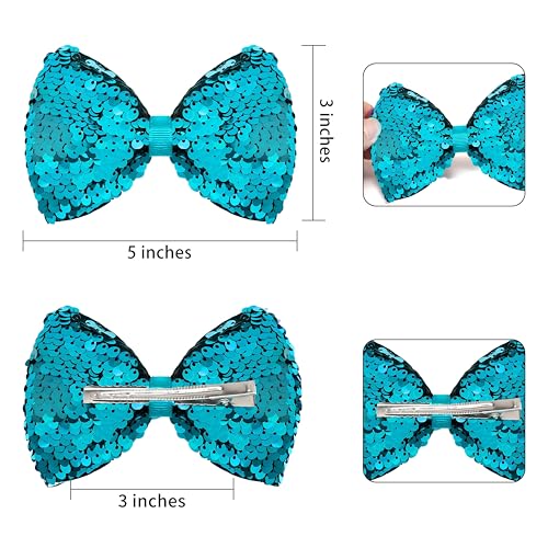CLLOT 5 Inch Peacock Sequin Hair Bow Clips