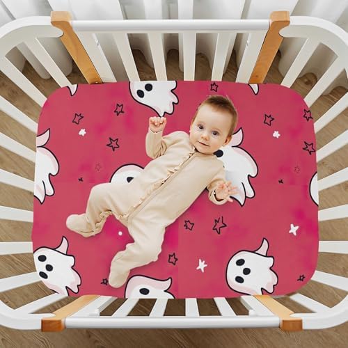 Qilmy Kawaii Cartoon Ghosts Fitted Crib Sheet for Girls and Boys