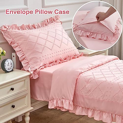 Pink Boho Tufted Toddler Bedding Set 4-Piece