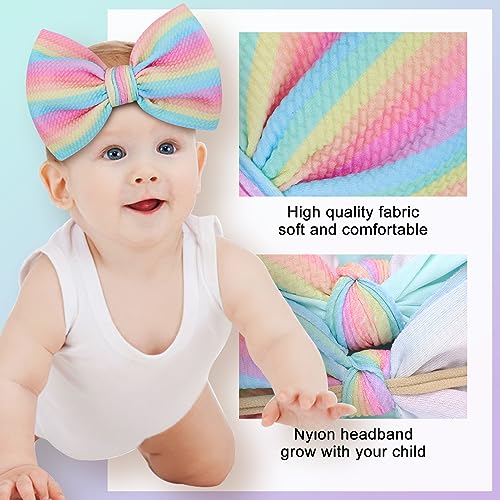 ONENINEDREAM 45 Rainbow Striped Baby Bow Headband 2 Pcs