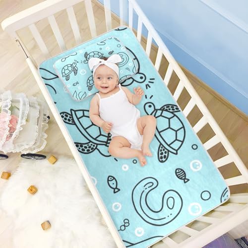 Blue Ocean Turtle Cooling Baby Mattress Pad 28x52