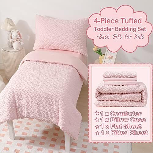 VIVILINEN Toddler Bedding Set for Girls 4-Piece