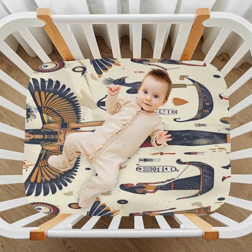 Wajiw Egyptian Figures Crib Sheets Soft Breathable Fitted 28x52In