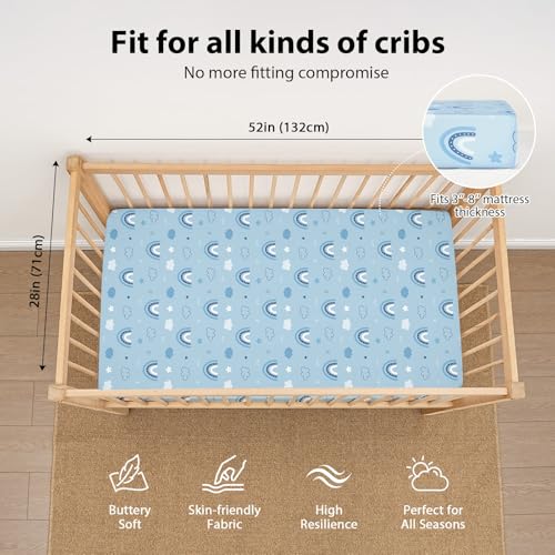 FIEMOL 3 Pack Crib Sheets Neutral Blue Cloud Animals Microfiber