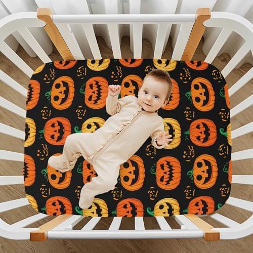 Qilmy Halloween Pumpkins Fitted Crib Sheet for Babies