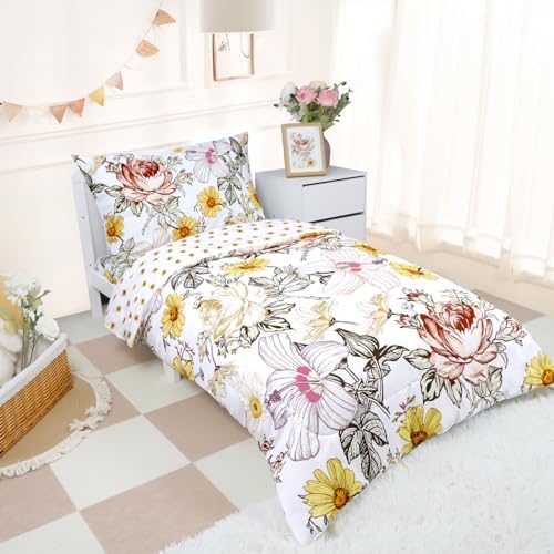 HNHUAMING Toddler Girl Bedding Set 4 Piece