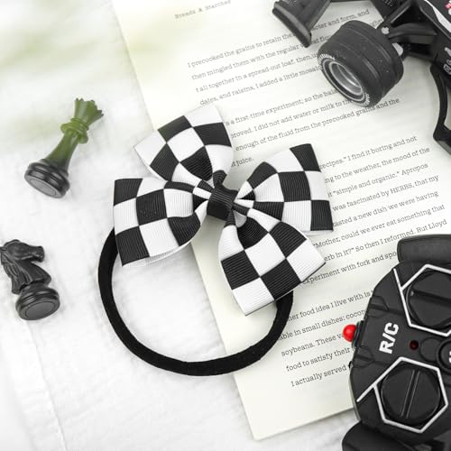 Racing Checkered Black and White Baby Bow Hair Accessory