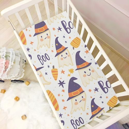 Qilmy Halloween Ghosts Fitted Crib Sheet for Girls and Boys