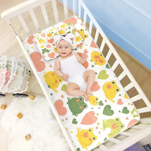 Frog Cartoon Cooling Baby Mattress Pad Protector 28x52 Reusable
