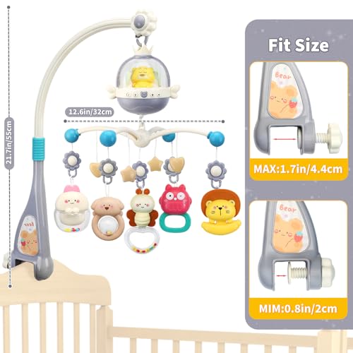 Baby Crib Mobile with Night Light Music and Remote Control