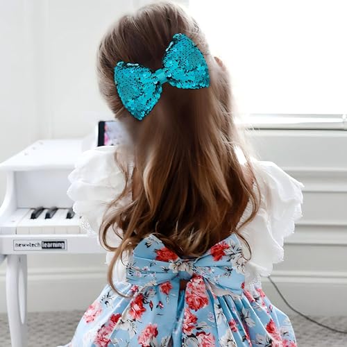 CLLOT 5 Inch Peacock Sequin Hair Bow Clips