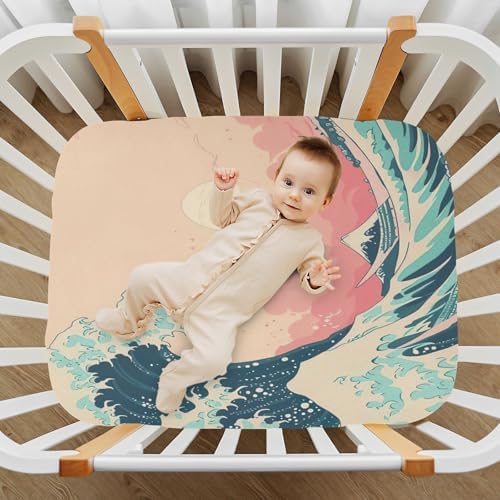Wajiw Sea Wave Crib Sheets Soft Breathable Fitted