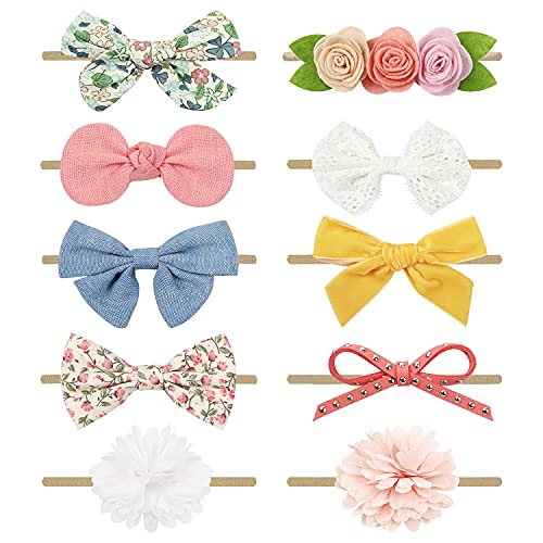 AQOKKA Baby Girl Headbands with Bows Soft Nylon Hairbands