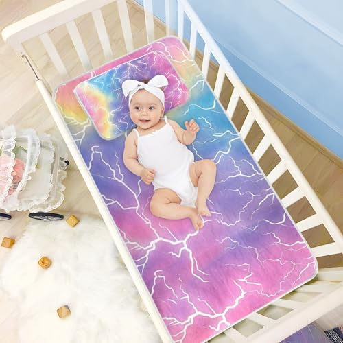 Lightning Bolts Rainbow Cooling Baby Mattress Cover 28x52 1