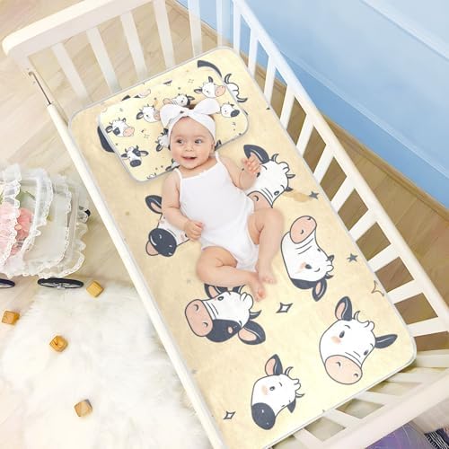 Cute Animal Cow Champagne Cooling Baby Crib Mattress Pad