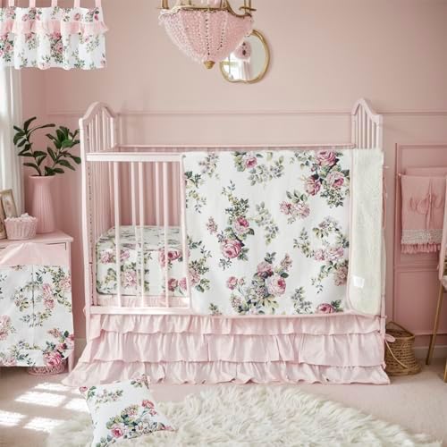Brandream 100 Cotton Baby Girls Crib Bedding Set 6 Pieces