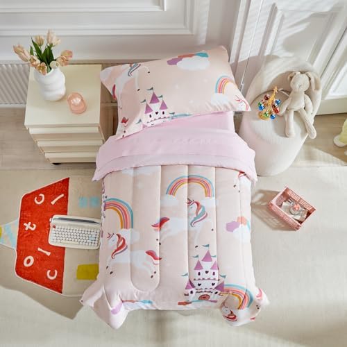 UOZZI BEDDING 4-Piece Pink Unicorn Toddler Bedding Set
