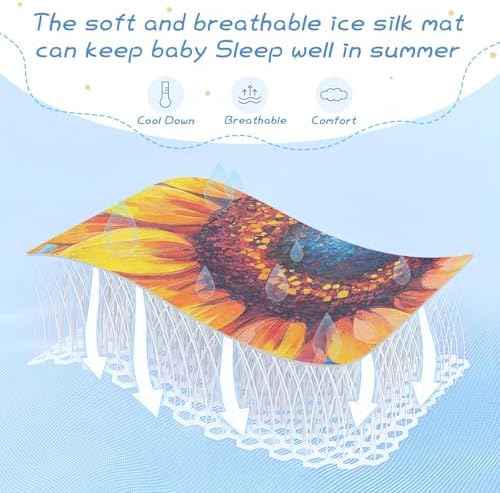 Blue Cartoon Sunflower Cooling Mattress Pad for Baby Toddler