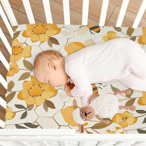 Wajiw Bees Crib Sheets Soft Breathable Fitted