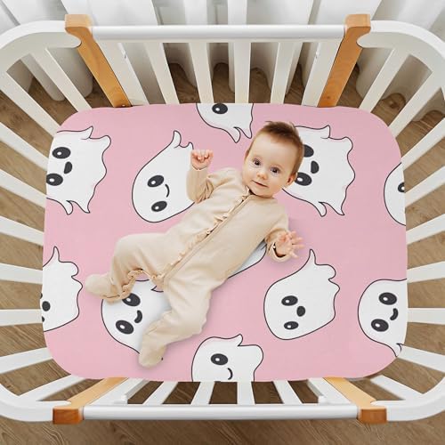 Qilmy Kawaii Ghost Fitted Crib Sheet for Girls and Boys