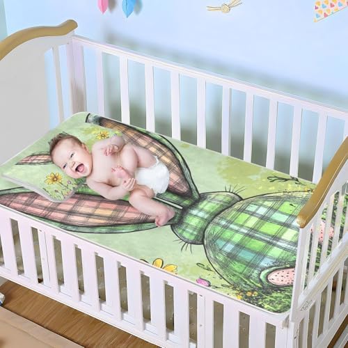 Cooling Plaid Bunny Ear Mattress Pad Cover for Baby Toddler 28x52