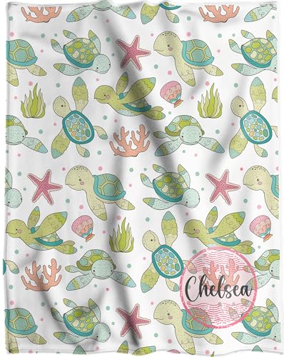 Personalized Sea Turtle Baby Blanket with Name