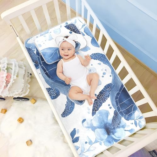 Blue Flower Cooling Baby Mattress Protector 28x52 Inch