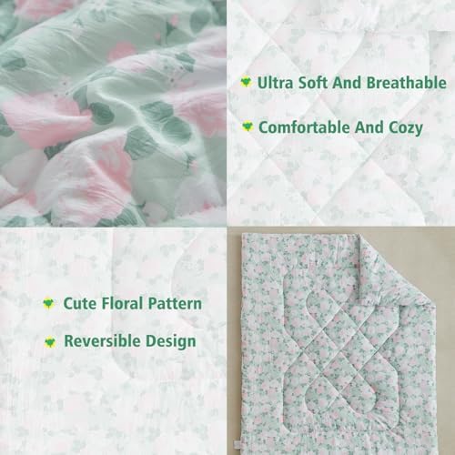 DuShow Toddler Girl Bedding Set 4pcs Green Floral Comforter Set