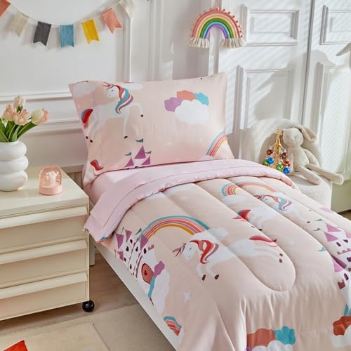 UOZZI BEDDING 4-Piece Pink Unicorn Toddler Bedding Set