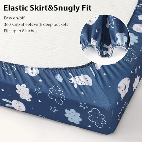 FIEMOL 3 Pack Crib Sheets Neutral Blue Cloud Animals Microfiber