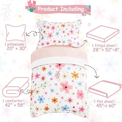 Cozyholy 4 Piece Floral Toddler Bedding Set