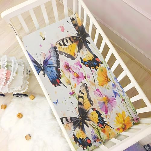 Qilmy Watercolor Butterflies Fitted Crib Sheet Soft Breathable